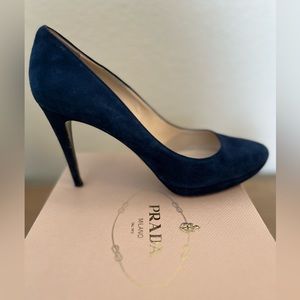 Prada Dark Blue Suede Heels